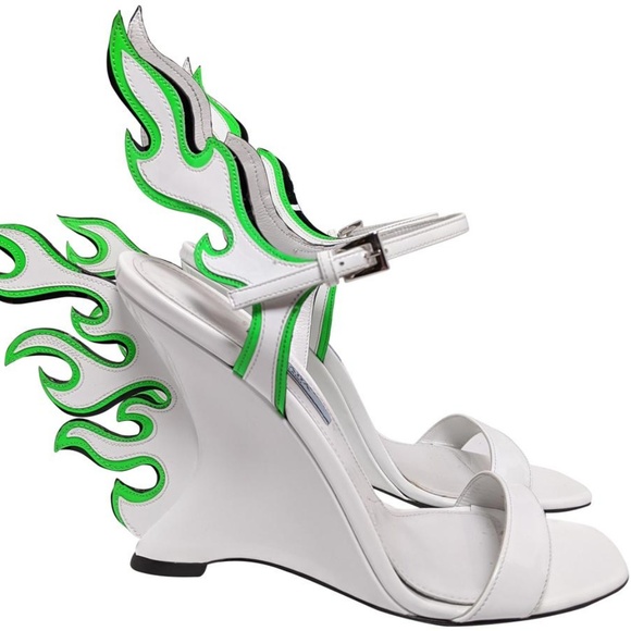 Prada Shoes - SOLD Prada Flame Green/White Patent Wedge Heels